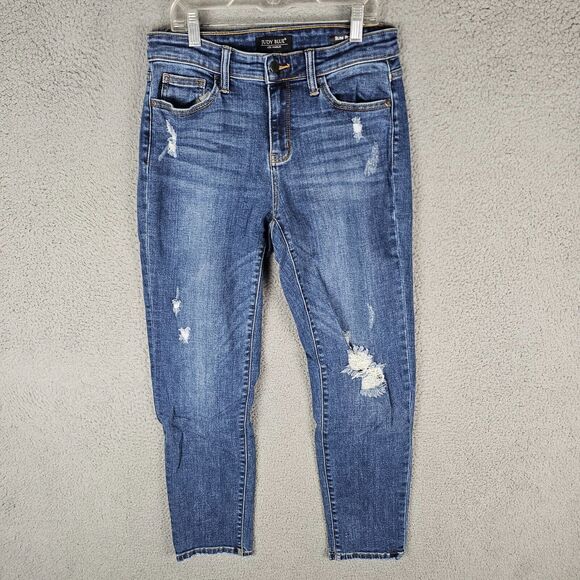 Judy Blue Denim - Judy Blue Jeans Womens 7/28 Blue Slim Fit Medium Wash Stretch Denim Distressed